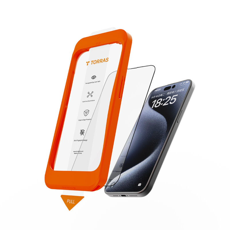 Folie sticla iPhone 16 Pro Torras GlassGo Install Master, negru