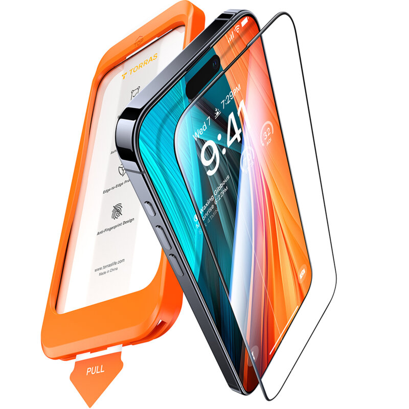 Folie sticla iPhone 16 Pro Torras GlassGo Install Master, negru