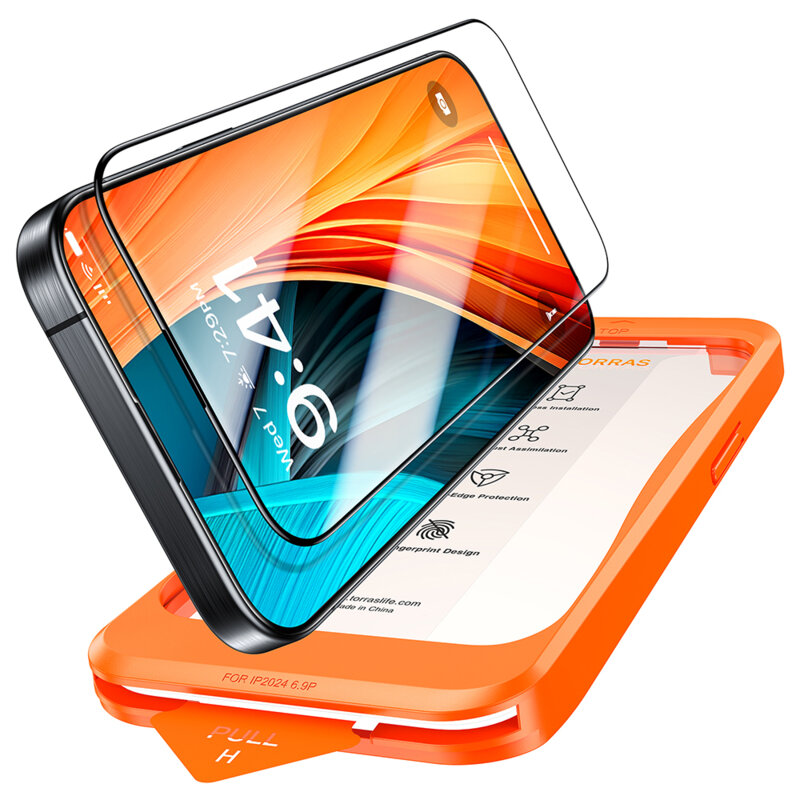 Folie sticla iPhone 16 Pro Max Torras GlassGo Install Master, negru