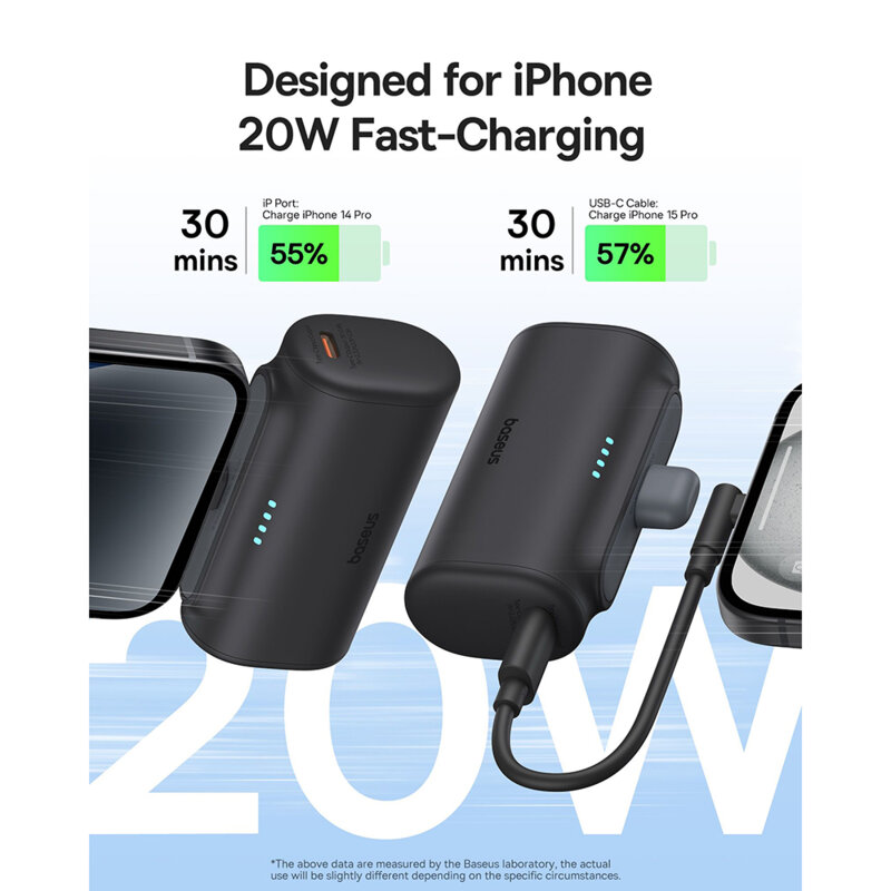 Baterie externa telefon Lightning Baseus, negru, 20W, 5000mAh