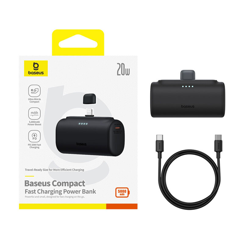 Baterie externa telefon Lightning Baseus, negru, 20W, 5000mAh