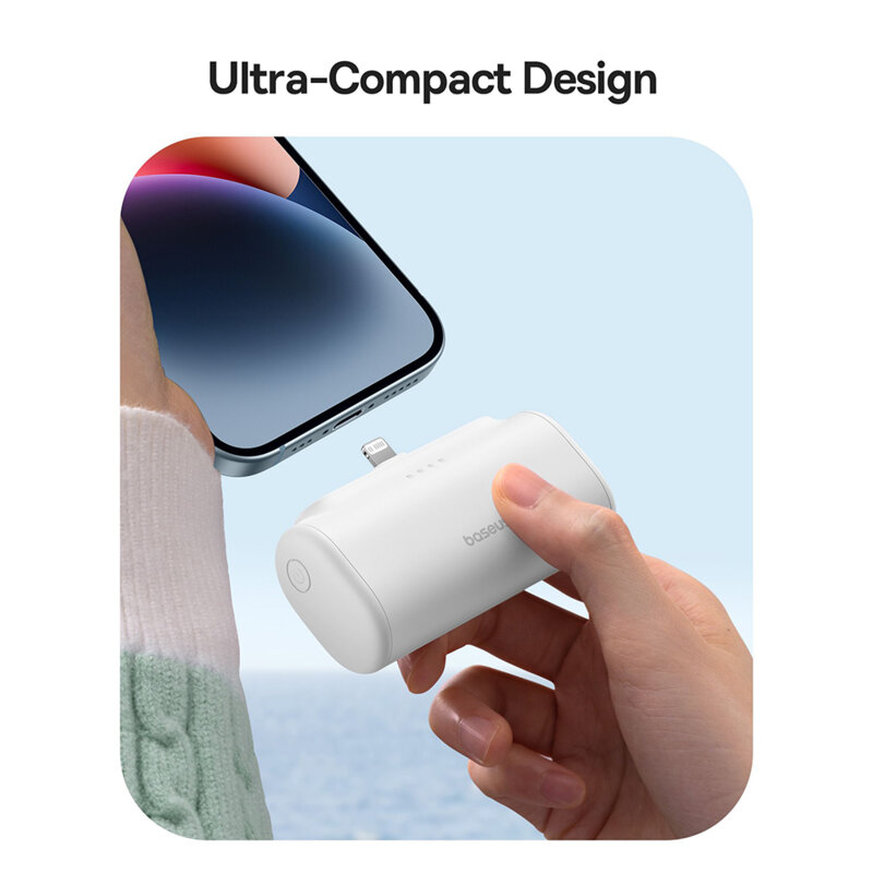 Baterie externa telefon Lightning Baseus, alb, 20W, 5000mAh