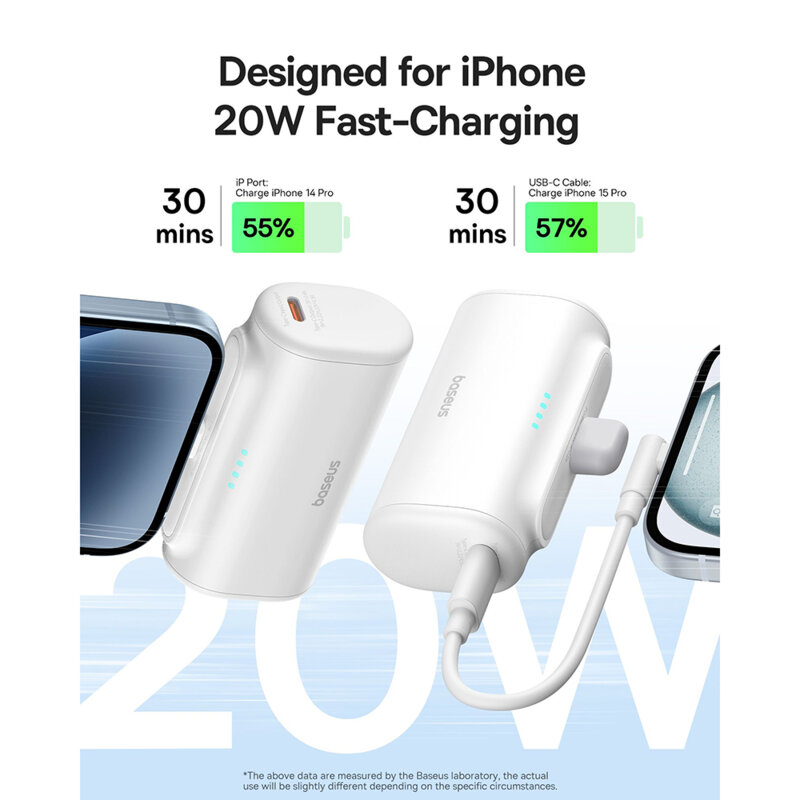 Baterie externa telefon Lightning Baseus, alb, 20W, 5000mAh