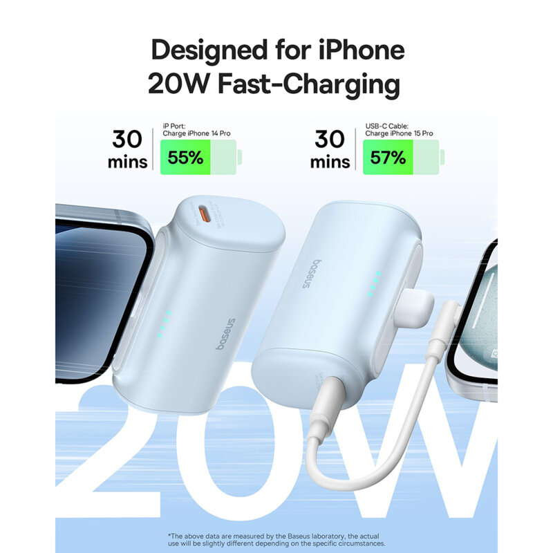 Baterie externa telefon Lightning Baseus, albastru, 20W, 5000mAh