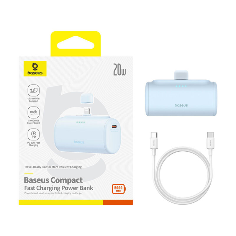 Baterie externa telefon Lightning Baseus, albastru, 20W, 5000mAh
