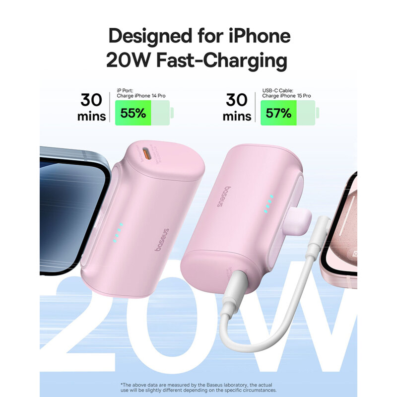 Baterie externa telefon Lightning Baseus, roz, 20W, 5000mAh