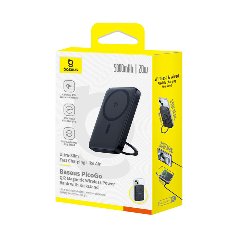 Baterie externa telefon Type-C Qi2 20W Baseus, 5000mAh, negru