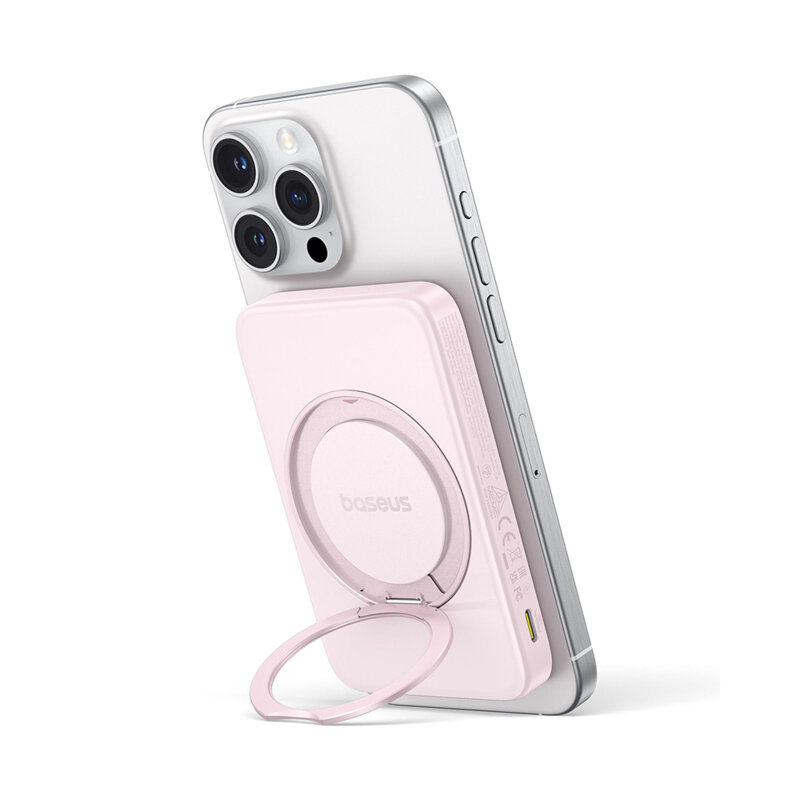 Baterie externa telefon Type-C Qi2 20W Baseus, 5000mAh, roz