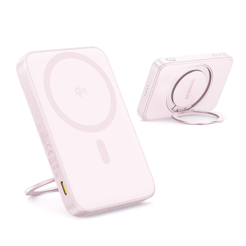 Baterie externa telefon Type-C Qi2 20W Baseus, 5000mAh, roz
