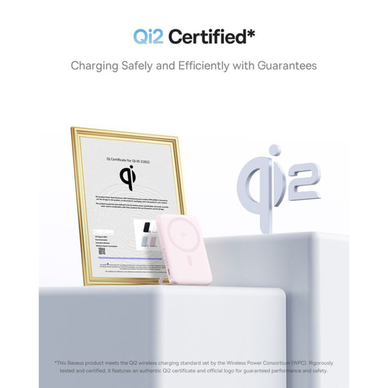 Baterie externa telefon Type-C Qi2 20W Baseus, 5000mAh, roz
