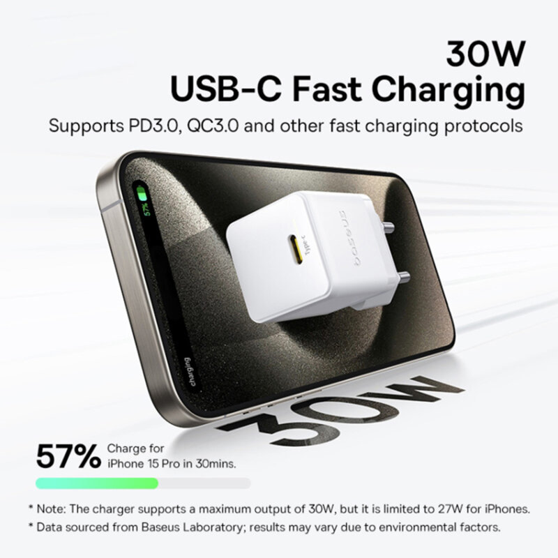 Incarcator Type-C Fast Charge + cablu Type-C Baseus Palm, alb P10111605213-01