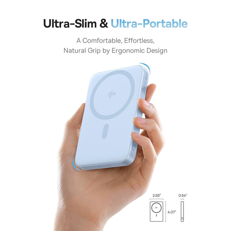 Baterie externa telefon Type-C Qi2 20W Baseus, 5000mAh, albastru
