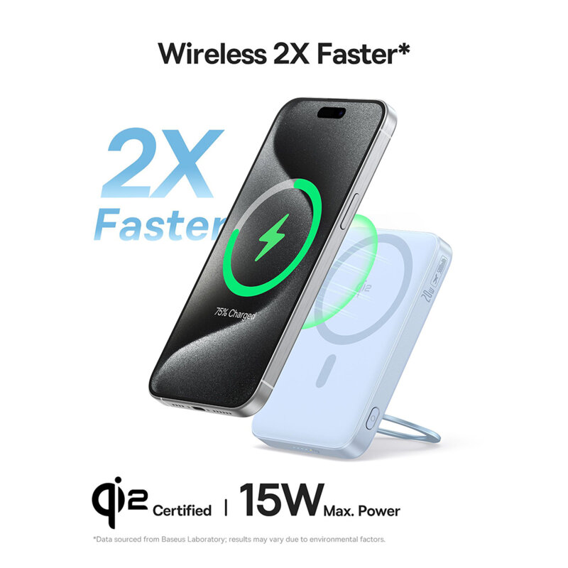 Baterie externa telefon Type-C Qi2 20W Baseus, 5000mAh, albastru