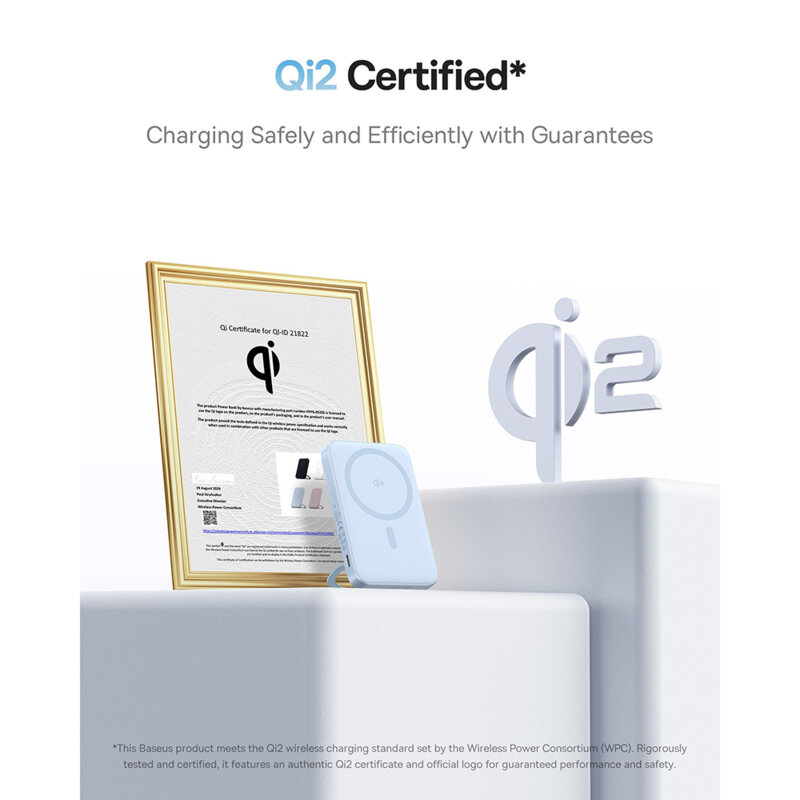 Baterie externa telefon Type-C Qi2 20W Baseus, 5000mAh, albastru