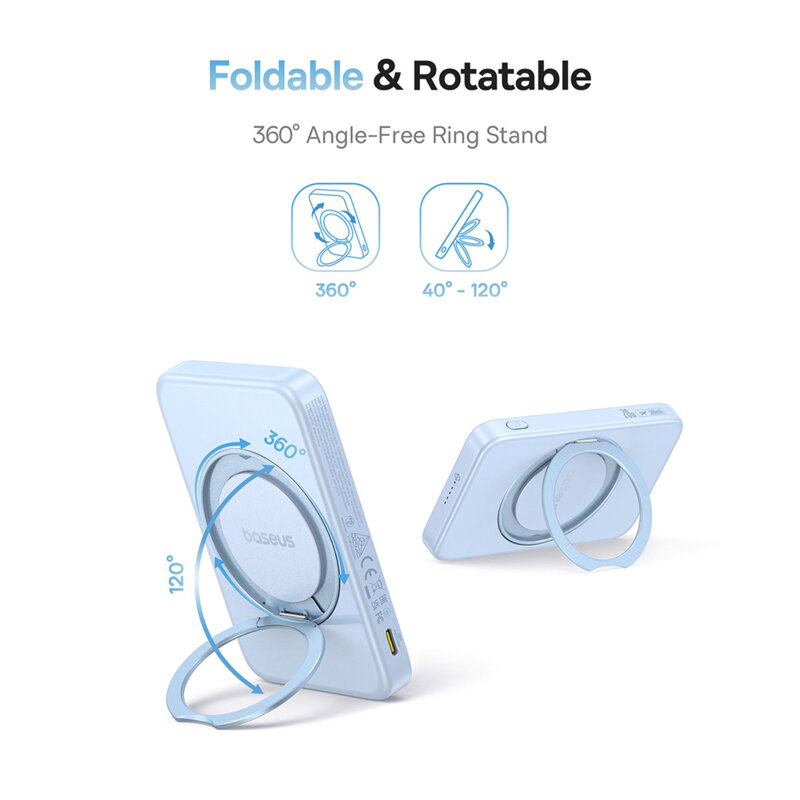 Baterie externa telefon Type-C Qi2 20W Baseus, 5000mAh, albastru