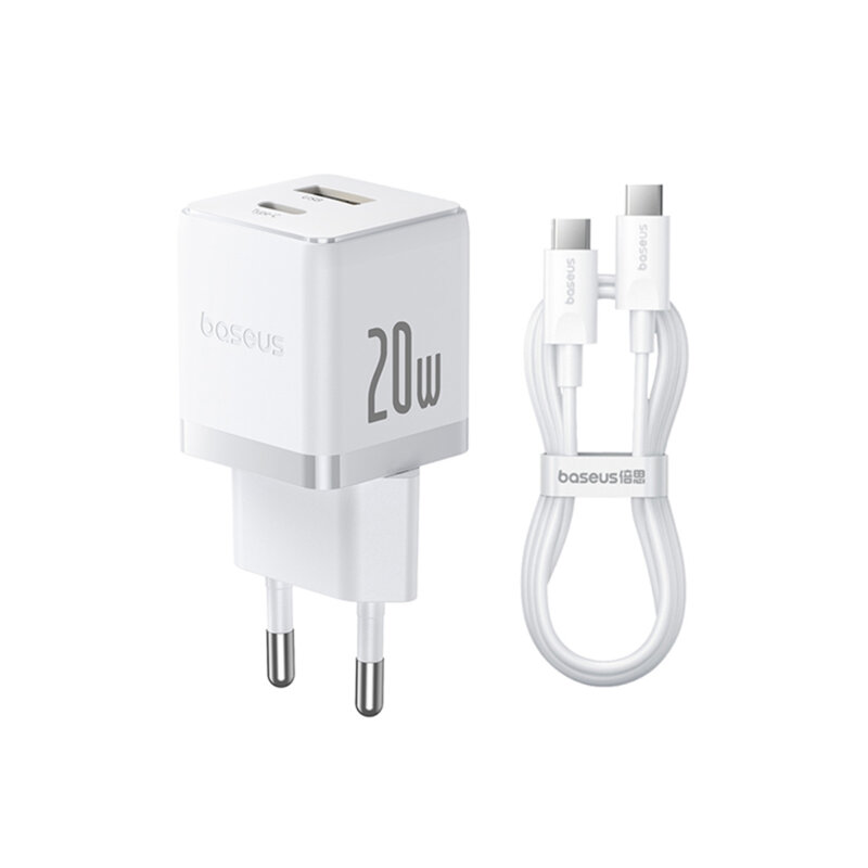 Incarcator priza Fast Charge 2in1 + cablu Type-C Baseus, alb P10111608213-01