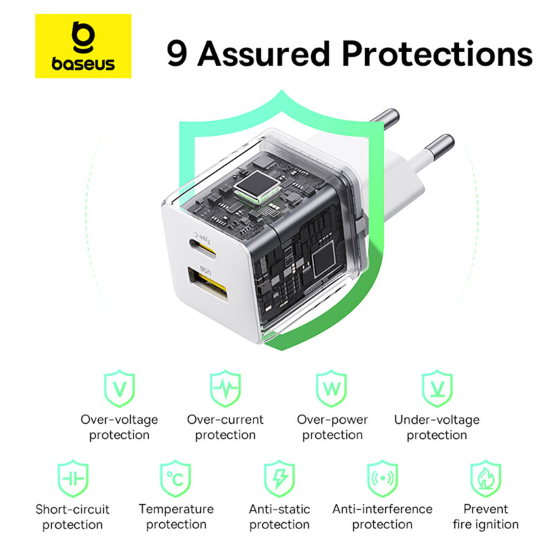 Incarcator priza Fast Charge 2in1 + cablu Type-C Baseus, alb P10111608213-01