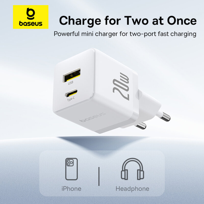 Incarcator priza Fast Charge 2in1 + cablu Type-C Baseus, alb P10111608213-01