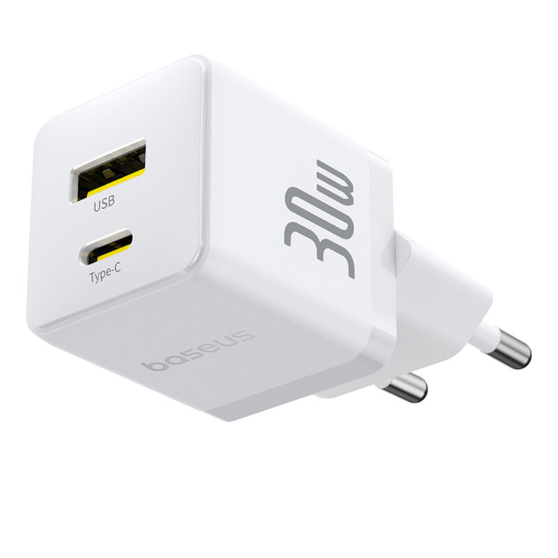 Incarcator Fast Charge Type-C, 30W + cablu Type-C Baseus, alb, P1011160A213-01