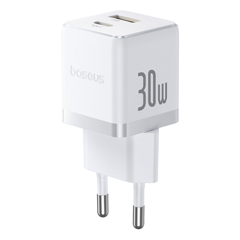 Incarcator Fast Charge Type-C, 30W + cablu Type-C Baseus, alb, P1011160A213-01