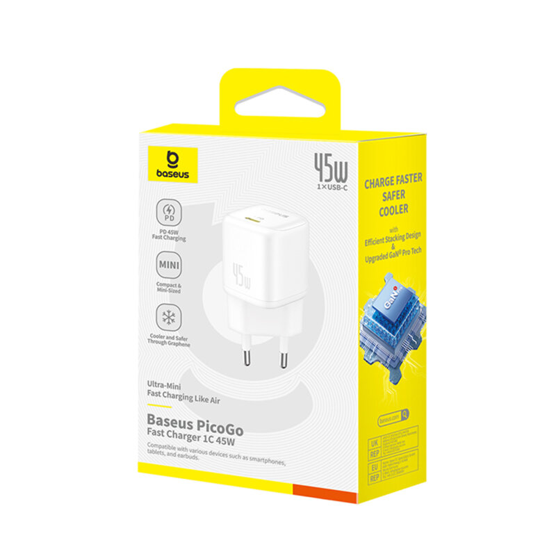 Incarcator GaN Fast Charge Baseus PicoGo, alb, P10176800213-00