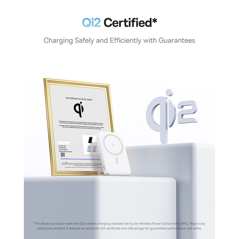 Baterie externa telefon Type-C Qi2 20W Baseus, 5000mAh, alb