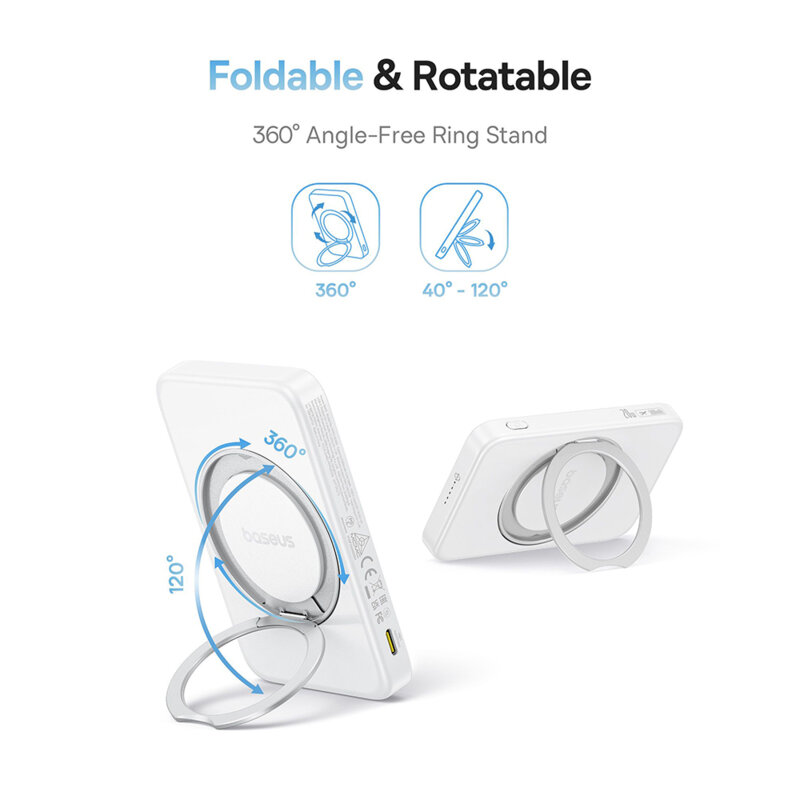 Baterie externa telefon Type-C Qi2 20W Baseus, 5000mAh, alb