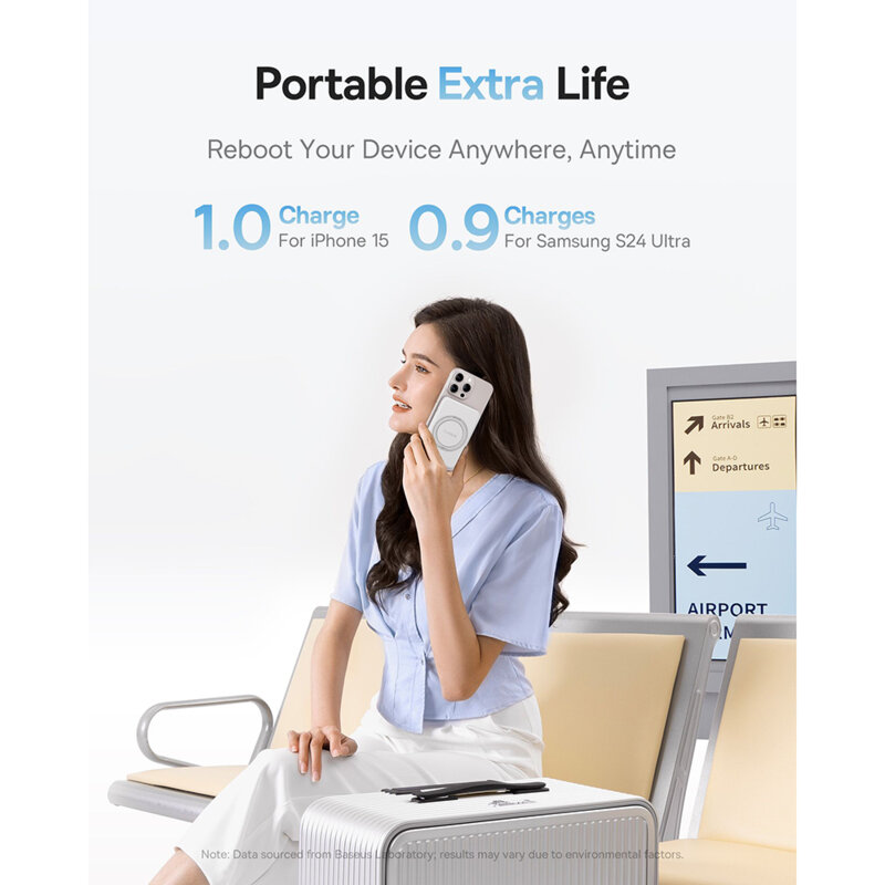 Baterie externa telefon Type-C Qi2 20W Baseus, 5000mAh, alb