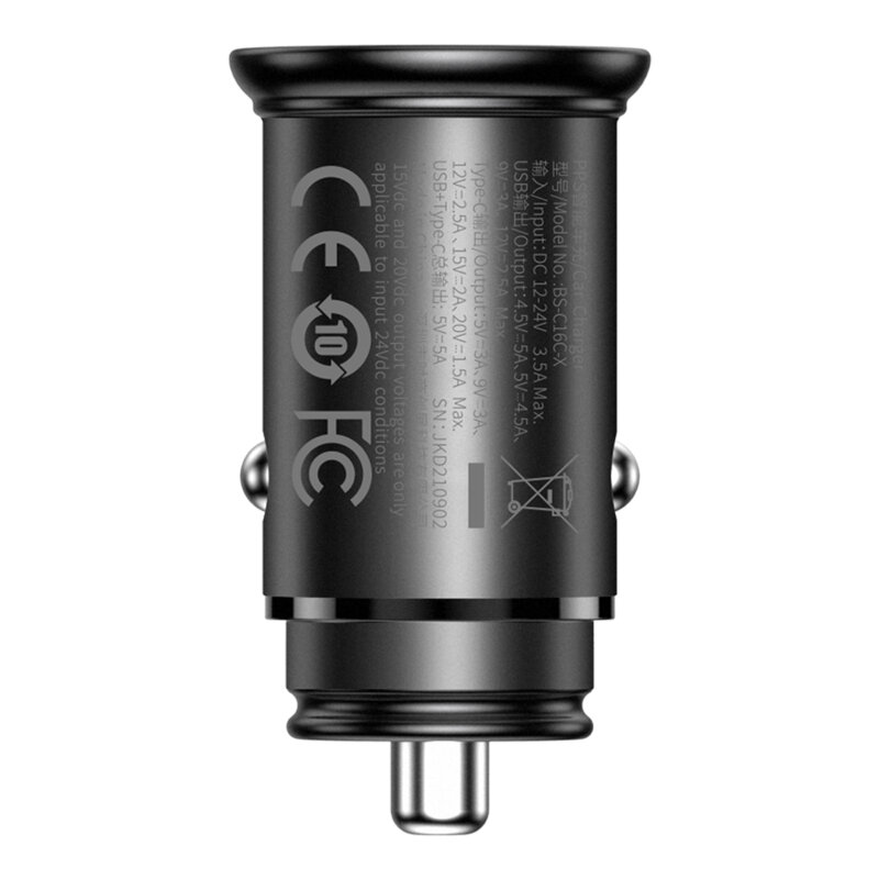 Incarcator auto bricheta Type-C, USB, Baseus, CCALL-BS01, negru