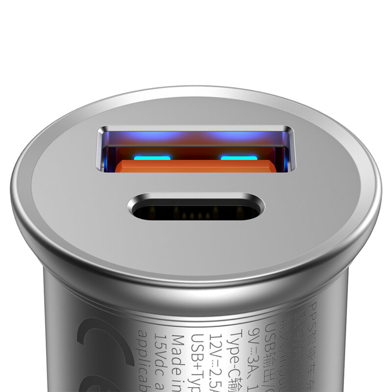 Incarcator auto bricheta Type-C, USB, Baseus, CCALL-BS0S, argintiu