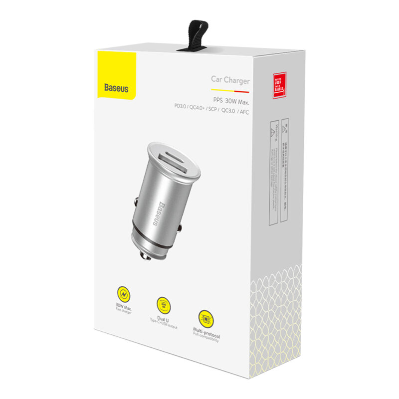 Incarcator auto bricheta Type-C, USB, Baseus, CCALL-BS0S, argintiu