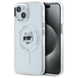 Husa iPhone 15 Plus Karl Lagerfeld IML MagSafe, Metal Choupette`s Head, alb, KLHMP15MHLSCHH