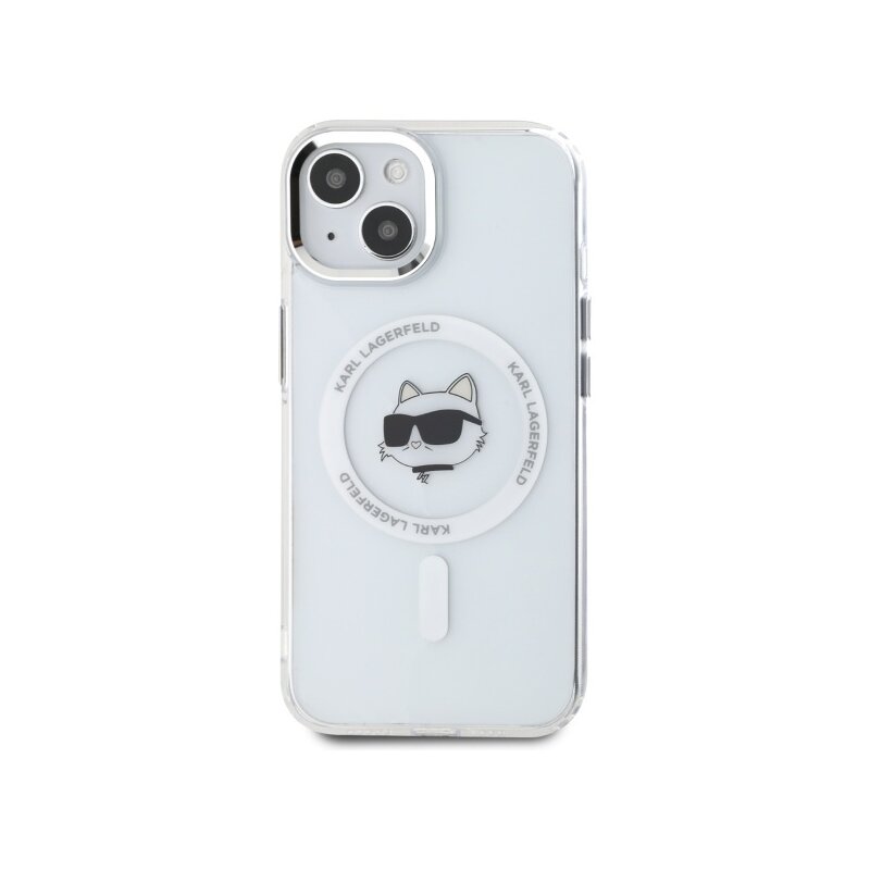 Husa iPhone 15 Plus Karl Lagerfeld IML MagSafe, Metal Choupette`s Head, alb, KLHMP15MHLSCHH