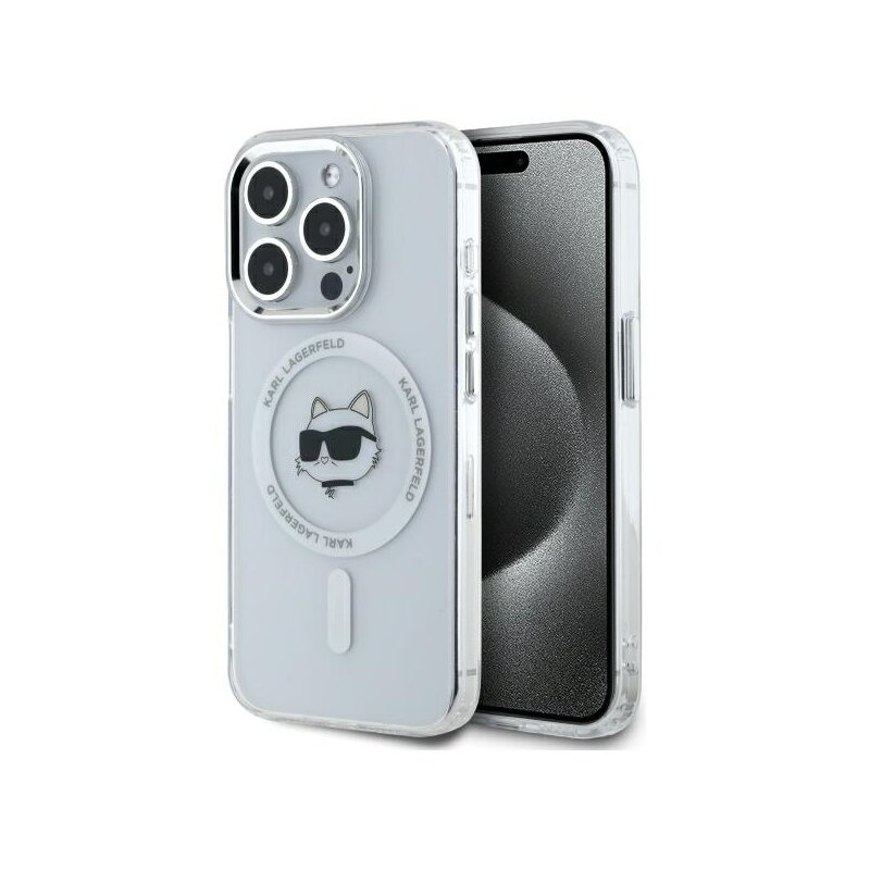 Husa iPhone 14 Pro Max Karl Lagerfeld IML MagSafe, Metal Choupette`s Head, alb, KLHMP14XHLSCHH
