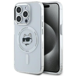 Husa iPhone 14 Pro Karl Lagerfeld IML MagSafe, Metal Choupette`s Head, alb, KLHMP14LHLSCHH