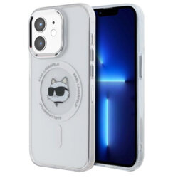 Husa iPhone 12 Karl Lagerfeld IML MagSafe, Metal Choupette`s Head, alb, KLHMP12MHLSCHH