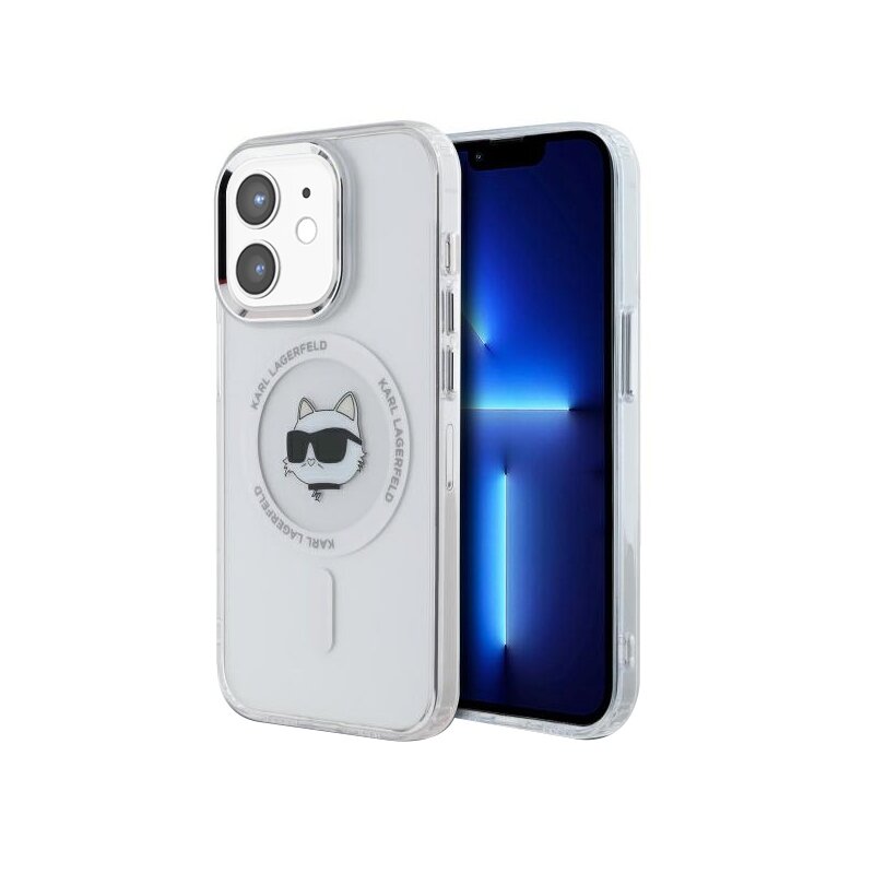 Husa iPhone 12 Karl Lagerfeld IML MagSafe, Metal Choupette`s Head, alb, KLHMP12MHLSCHH