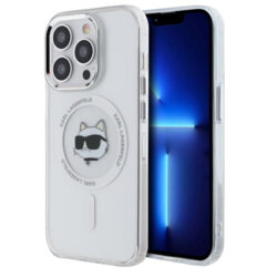Husa iPhone 13 Pro Karl Lagerfeld IML MagSafe, Metal Choupette`s Head, alb, KLHMP13LHLSCHH
