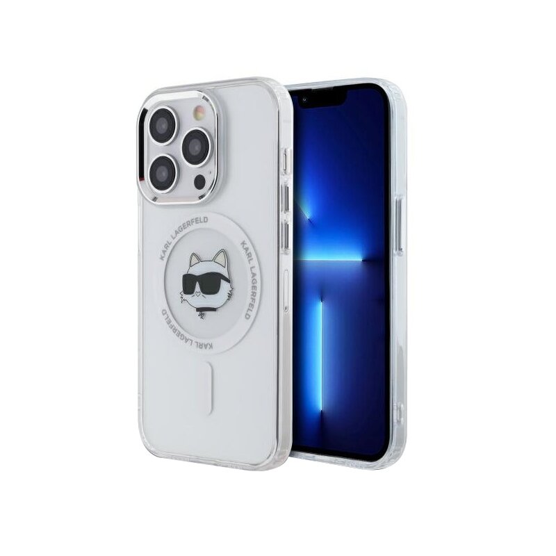Husa iPhone 13 Pro Karl Lagerfeld IML MagSafe, Metal Choupette`s Head, alb, KLHMP13LHLSCHH