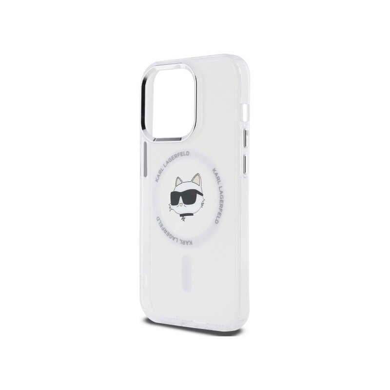 Husa iPhone 12 Pro Karl Lagerfeld IML MagSafe, Metal Choupette`s Head, alb, KLHMP12MHLSCHH