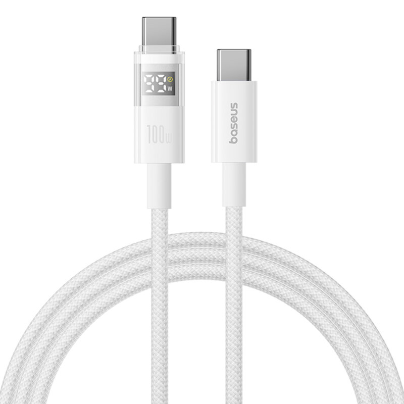 Cablu tip C cu display, 100W, alb Baseus, P10382702211-01