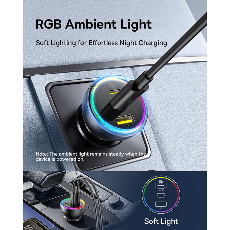 Incarcator auto USB Type-C 152.5W RGB Baseus, C00036101111-00