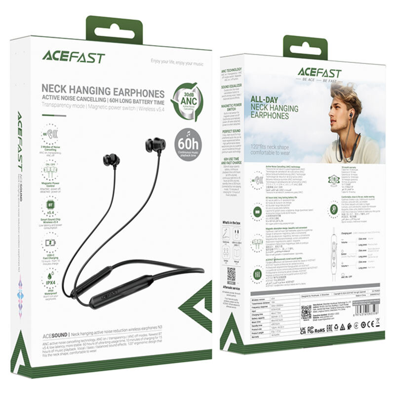 Casti Bluetooth 5.4, IPX4, Acefast N3, Noise Reduction, 300mAh