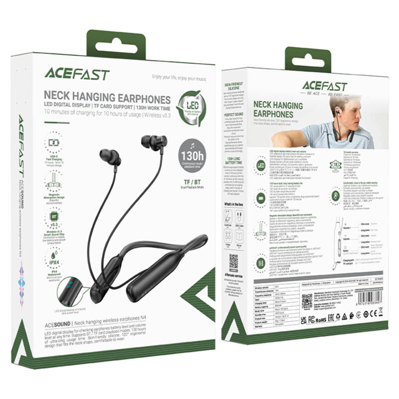 Casti Bluetooth 5.3, IPX4, Display LED, Acefast N4, 800mAh