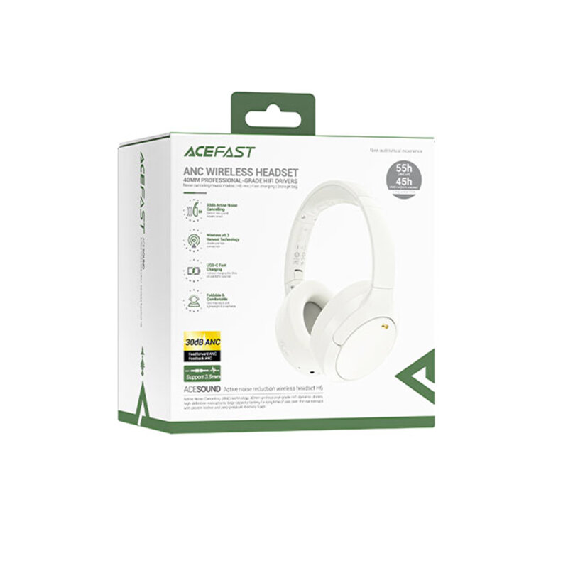 Casti Wireless Bluetooth 5.3, IPX4, Hi-Fi, Acefast H6, alb