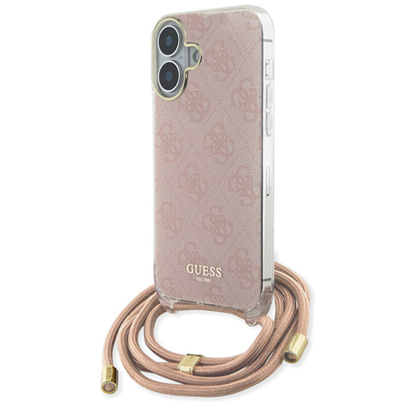 Husa Guess Crossbody Cord 4G Print iPhone 16, roz, GUHCP16SHC4SEP