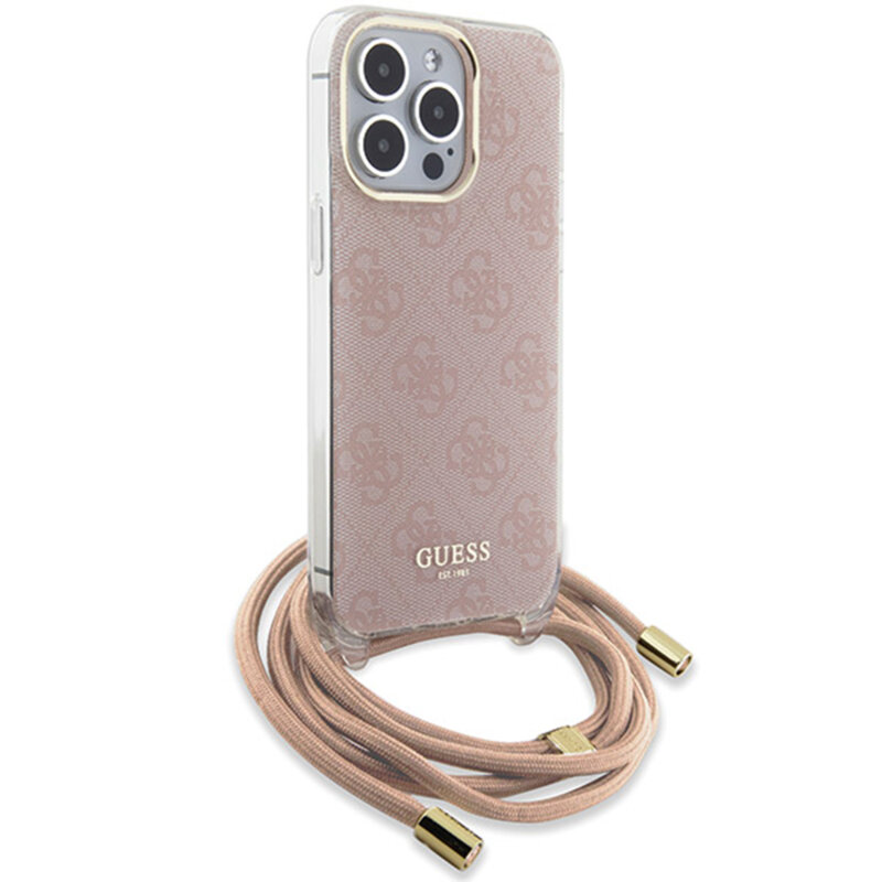 Husa Guess Crossbody Cord 4G Print iPhone 16, roz, GUHCP16SHC4SEP