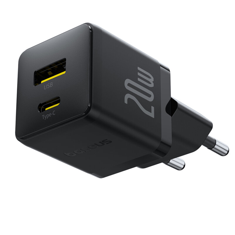 Incarcator Type-C Fast Charge 2in1 + cablu Type-C Baseus, negru, P10111608113-01