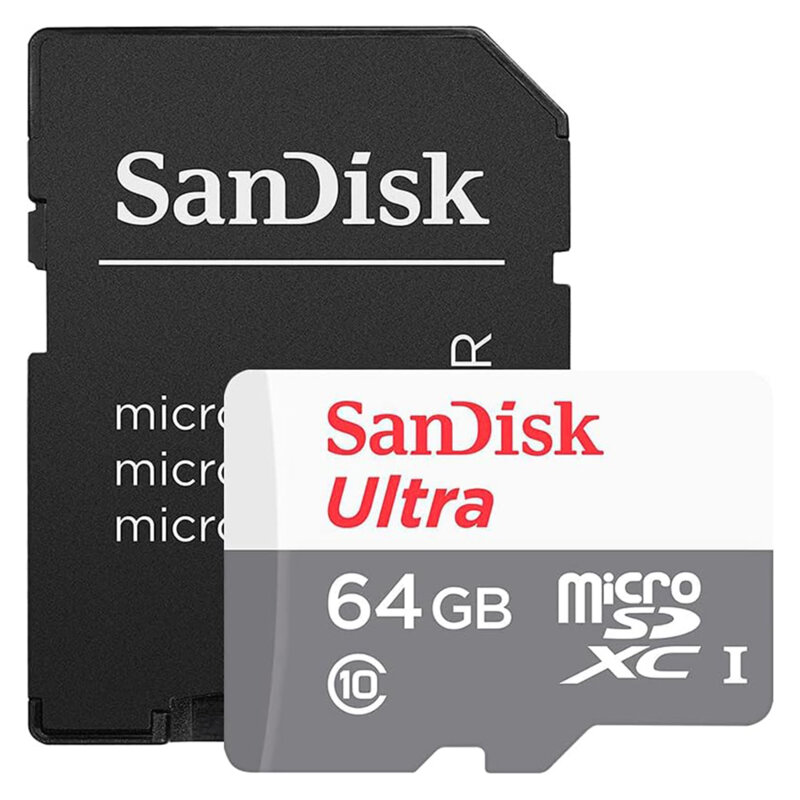 Card memorie microSD 64GB + adaptor SanDisk, SDSQUNR-064G-GN3MA