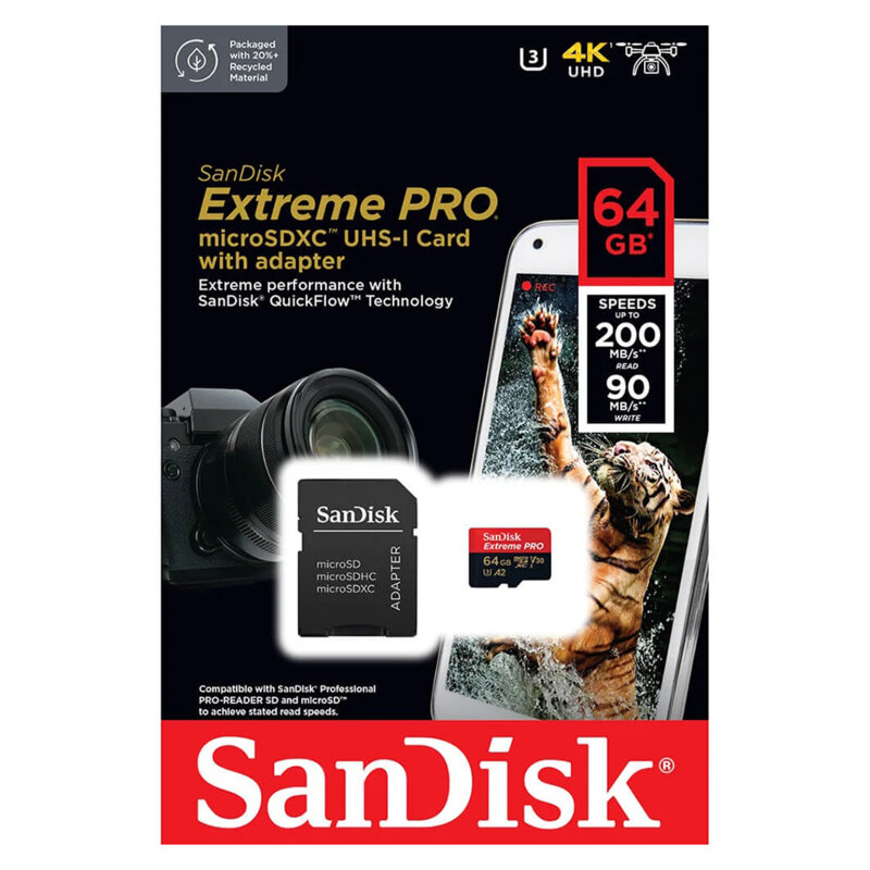 Card memorie micro SDXC 64GB SanDisk, U3, SDSQXCU-064G-GN6MA